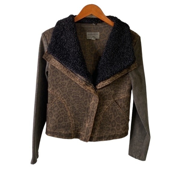 Anthropologie Marrakech Leopard Sherpa Moto Jacket Stretch Baddie Bomber Sheik - Picture 4 of 16